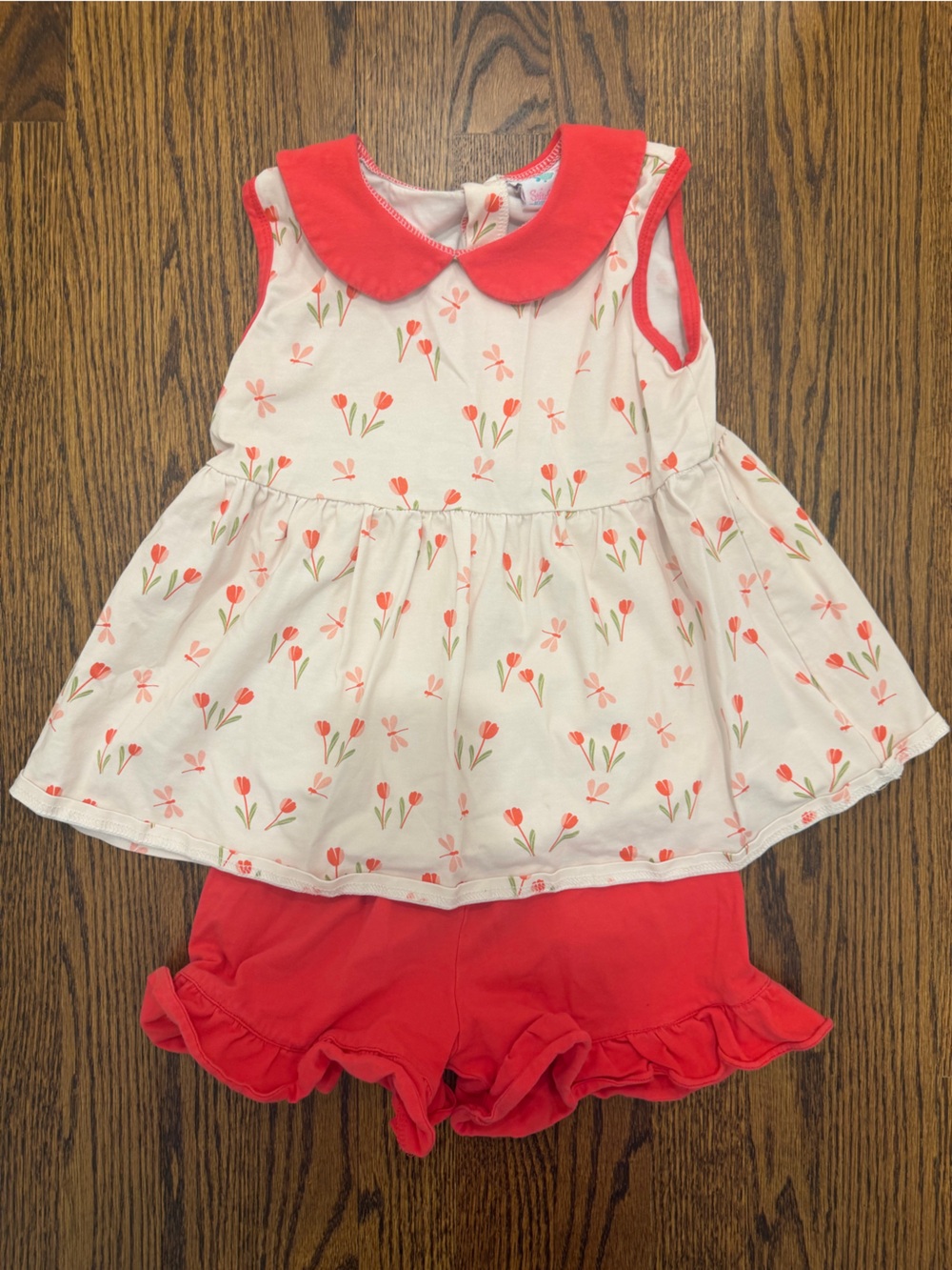Girls Coral Floral Peter Pan Collar Matching Set